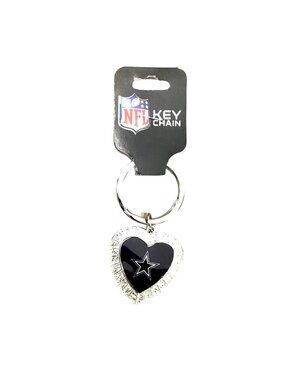 DALLAS COWBOYS HEART WITH RHINESTONES AND TEAM LOGO KEY CHAIN